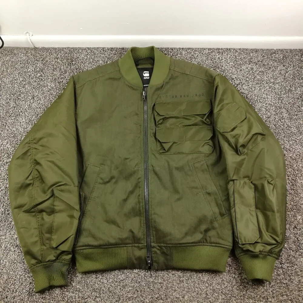 NWT G Star Raw Bomber Jacket Chest Pocket BM Full Zip Green Mens Medium $290